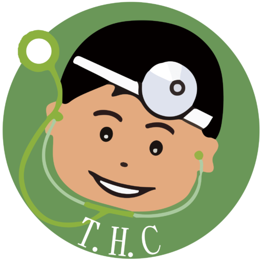 泰禾康LOGO，包含THC字母與戴著聽診器的醫生圖案，背景為綠色圓形，象徵健康與專業。