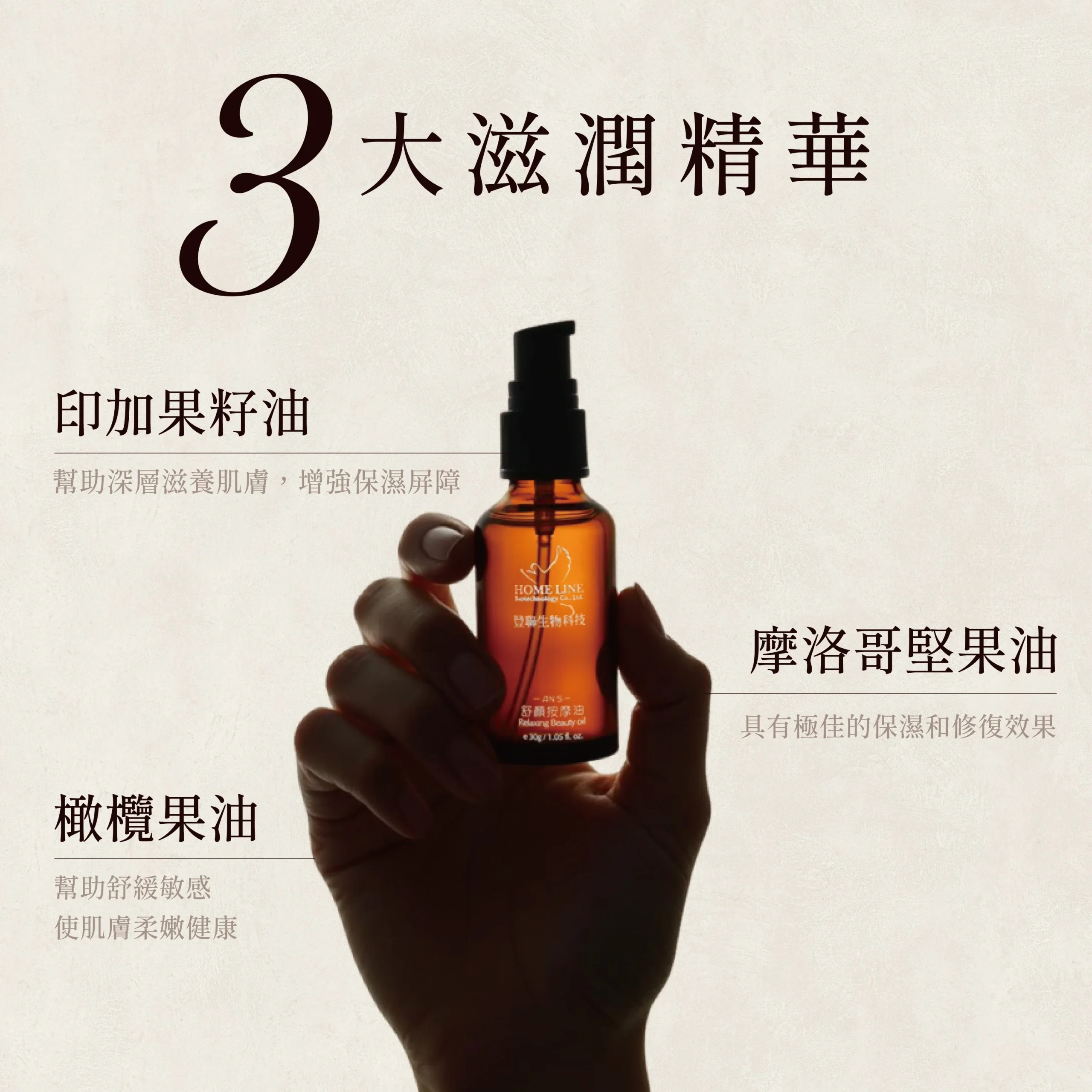 舒顏按摩油_商品圖-2 舒顏按摩油商品展示圖,展現天然植物萃取與舒緩功效。